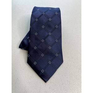 DKNY Blue with White Geometric 100% Silk Designer Tie